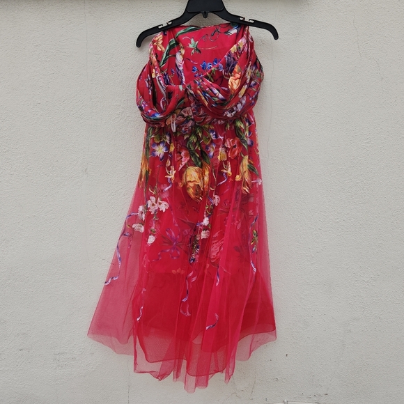 Marchesa Notte Women's Ribbons Tulle Midi Dress in Pink - Picture 7 of 12